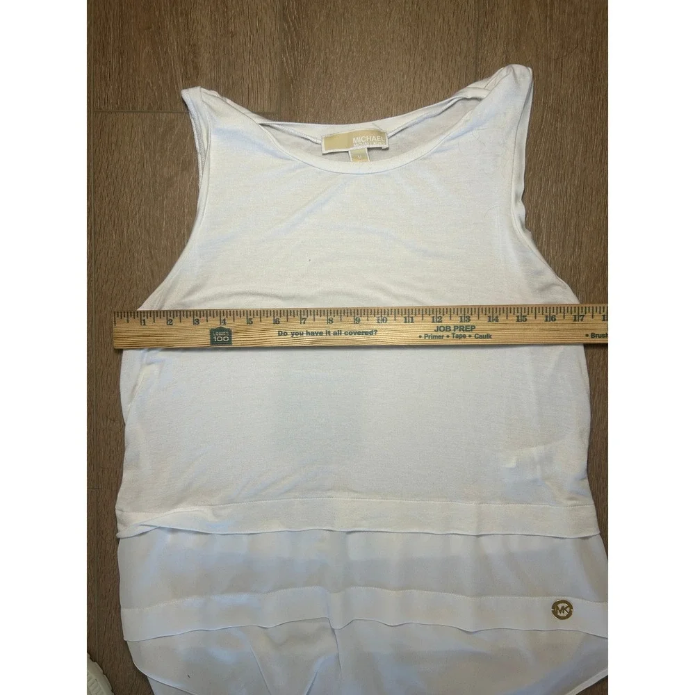 Michael Kors Tank Top Womens M White Tiered Layered Hem Sleeveless Logo Knit